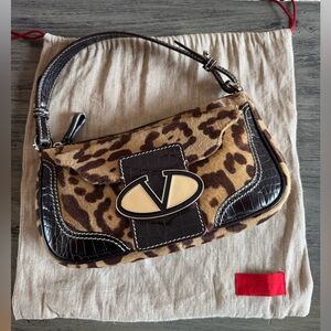 Valentino Garavani Leopard Print Pony Hair Calfskin Shoulder Bag